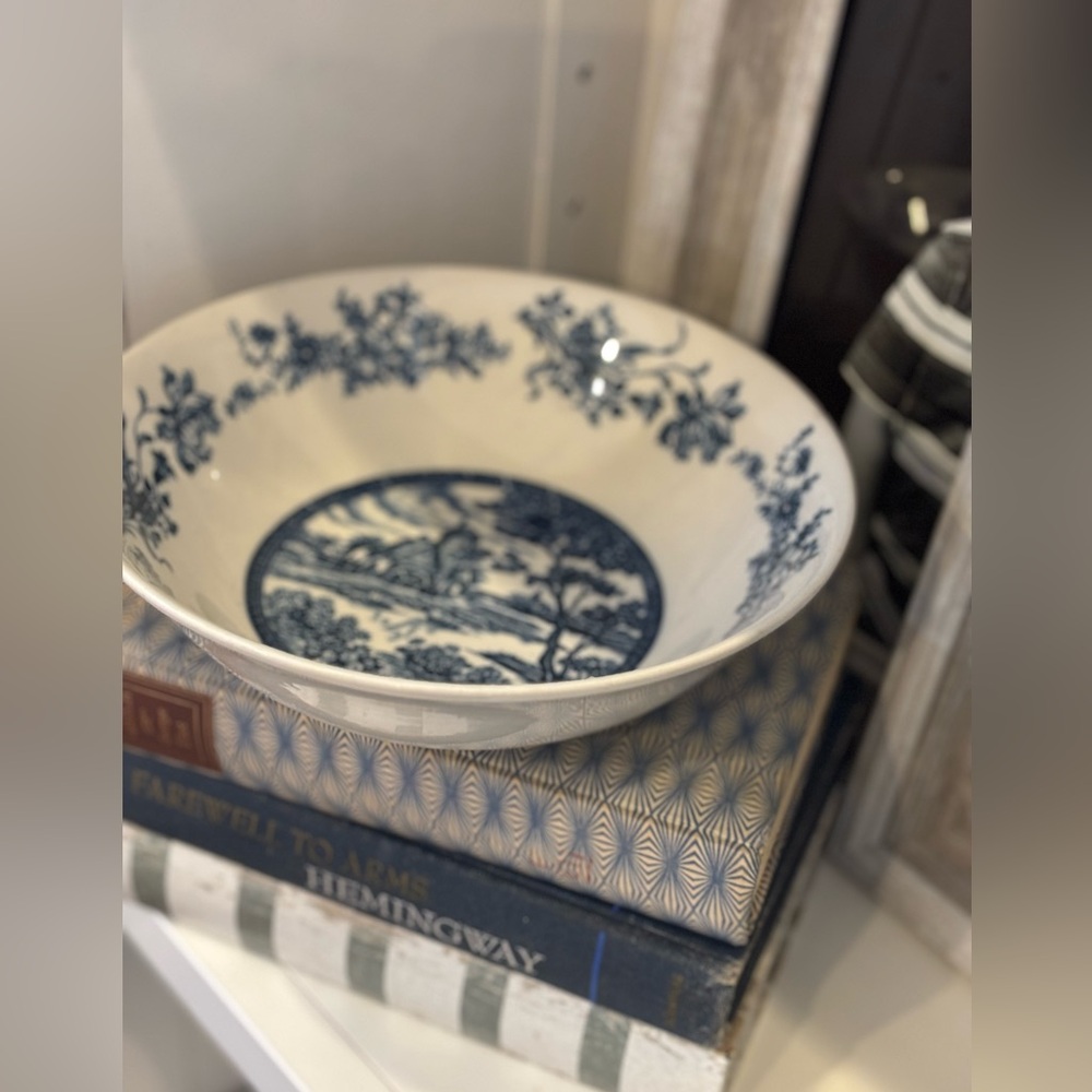 Vintage Mayfair Pottery Ceramic Bowl. Japan Small Chip | Blue | 8.25”